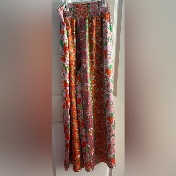 House of Harlow 1960 Satin Wide Leg Pants Pink Floral M - Picture 5 of 10